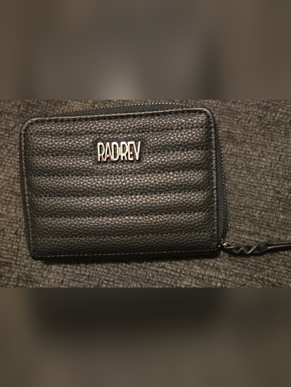 Rad Rev Quilted Zipper Black Wallet with Silver Logo